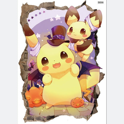 New 3D Pikachu Wall Sticker Pok é mon Wallpaper Self adhesive Cartoon Graffiti Anime Poster Children's Room PVC