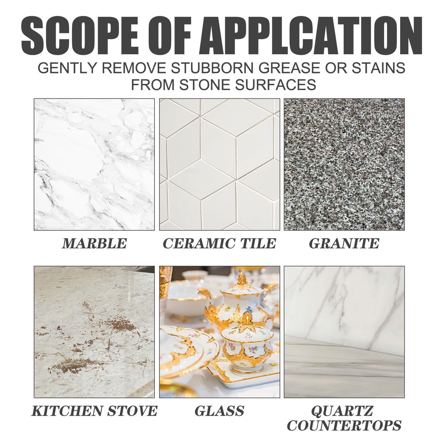 Stone Cleaning Powder, Household Kitchen Countertop Marble Tile Stain Cleaning Decontaminating Polishing Powder