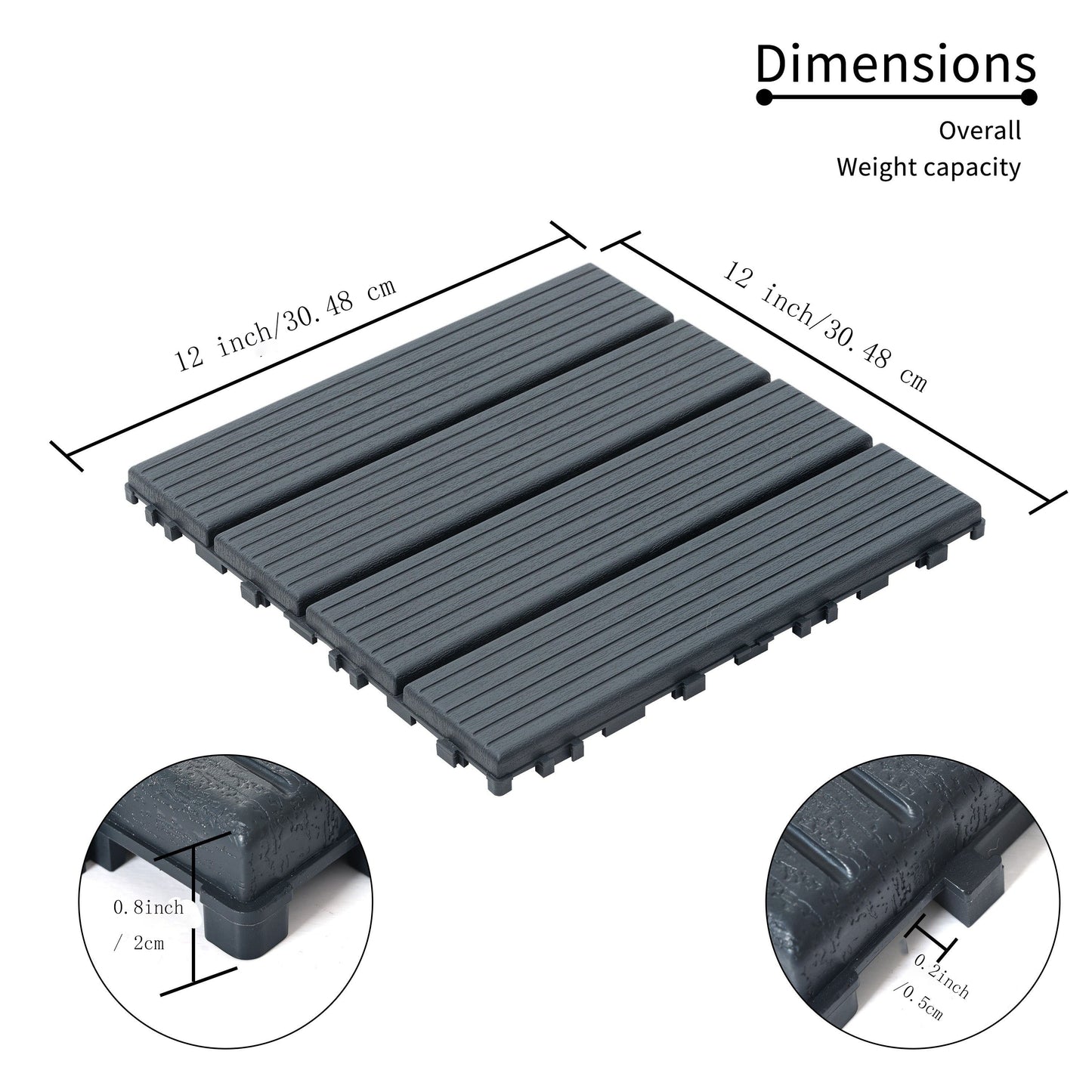 44 pieces of 12x12 square waterproof outdoor terrace tiles - interlocked, all-weather, anti slip, easy to assemble