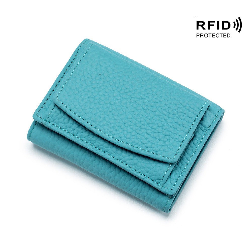 Small wallet women's genuine leather Japanese style fabric RFID coin bag wallet mini wallet short