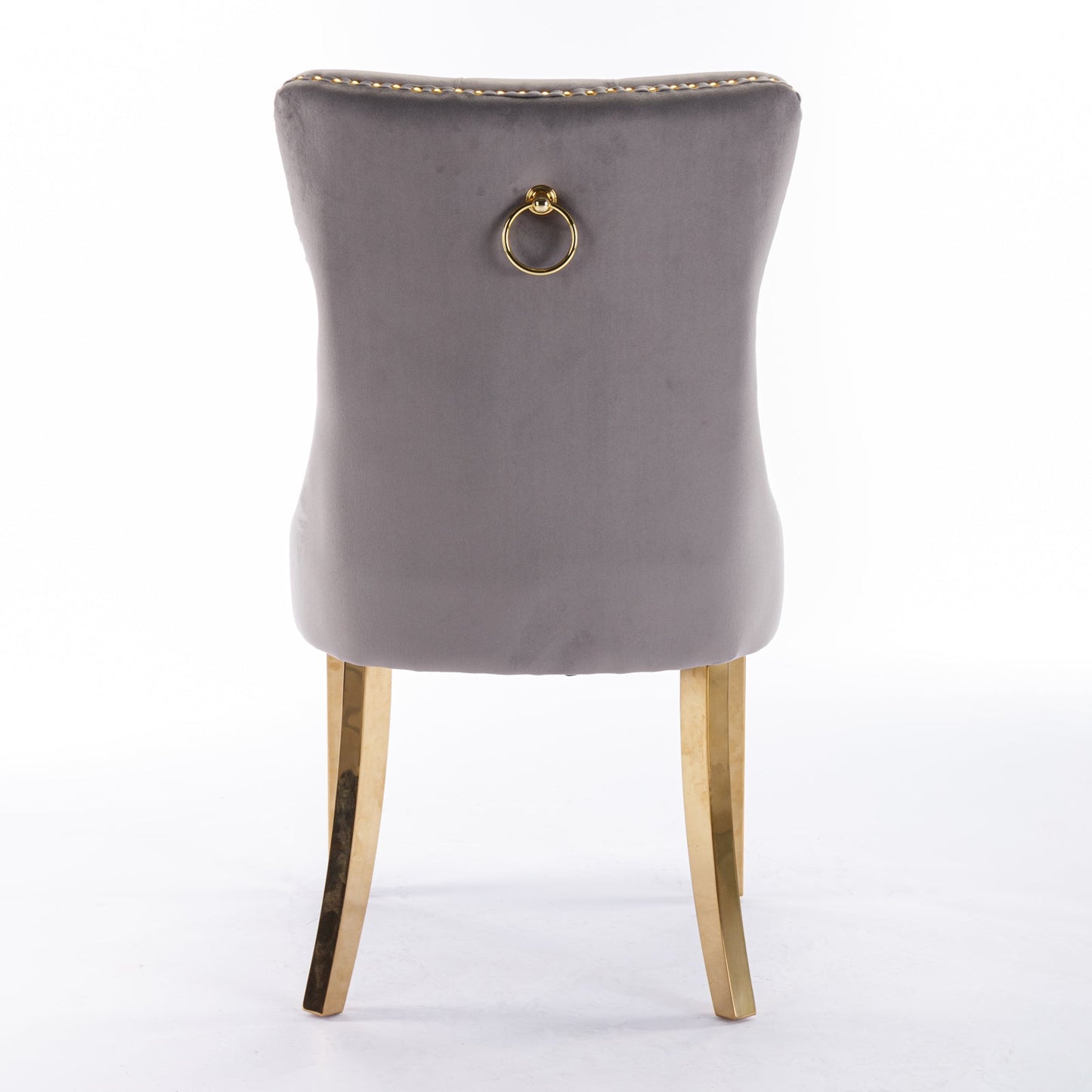Tufted solid wood velvet cushioned dining chair, gold-plated stainless steel nail leg heads, 2 pieces in gray and gold