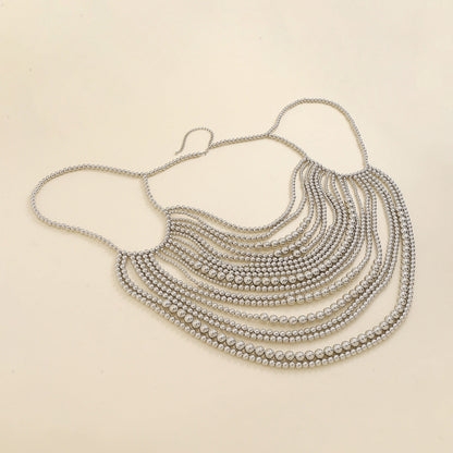 Multi layer imitation pearl black chain woven pearl layered body chain