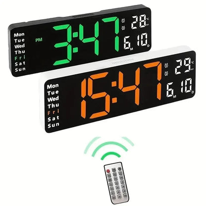 Wall Clock Digital Large LED Wall Mounted Remote Remote Control Date Week Temperature Clock Dual Alarms Gym Big Wall Clock