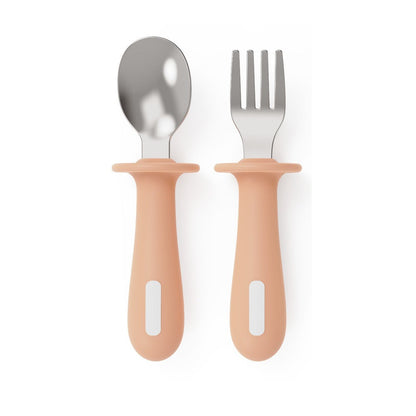 Adjustable color PPSU silicone fork and spoon set, children's stainless steel spoon and fork, baby training supplementary food tableware set of 2 pieces
