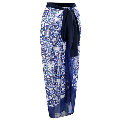 Two-piece one-piece swimsuit with skirt