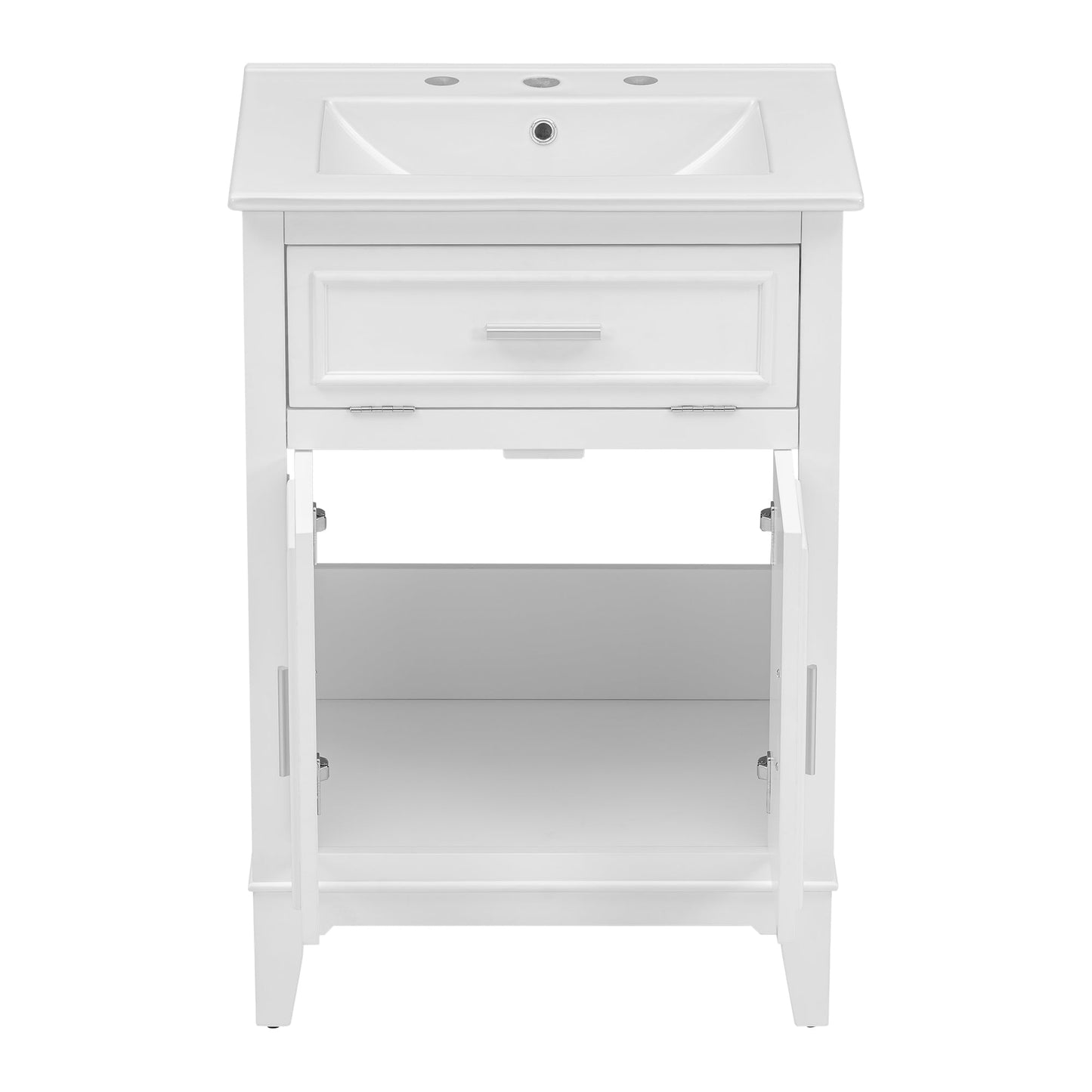 24" Bathroom Vanity with Sink, Bathroom Vanity Cabinet with One Flip Drawer and Doors, Solid Wood and MDF, White