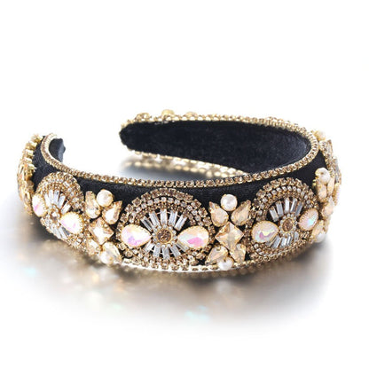 Super Sparkling Colored Diamond Pearl Baroque Retro Women's Sponge Head Hoop
