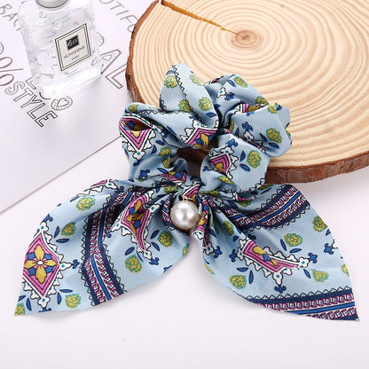 New Pearl Pendant Large Intestine Ring Hair Loop Women's Bundle Hair Knot Big Bow Knot Hair Rope