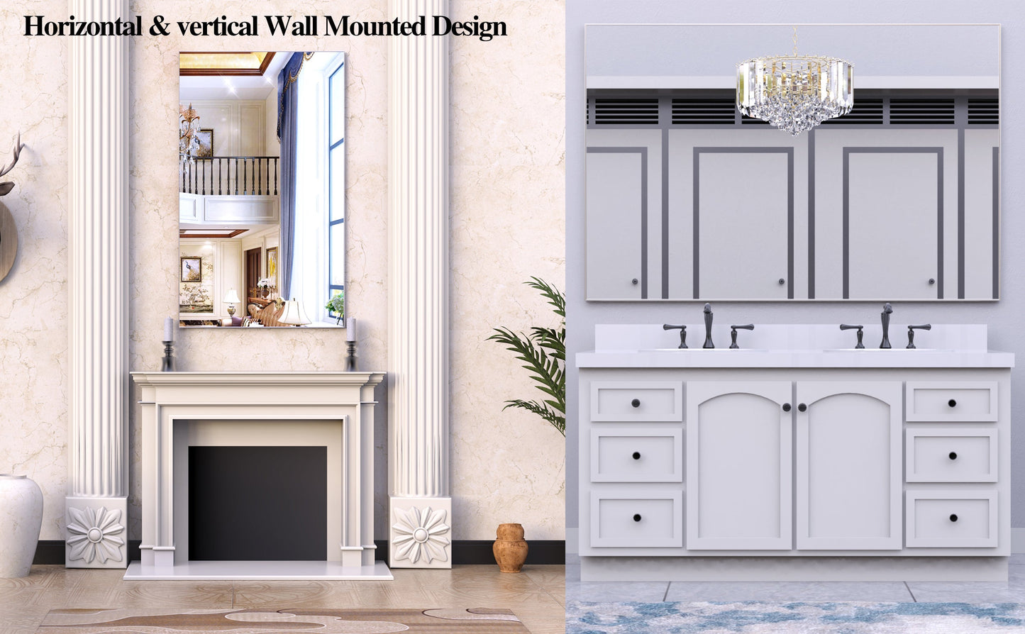 60"x36" Oversized Modern Rectangle Bathroom Mirror with Silver Frame Decorative Large Wall Mirrors for Bathroom Living Room