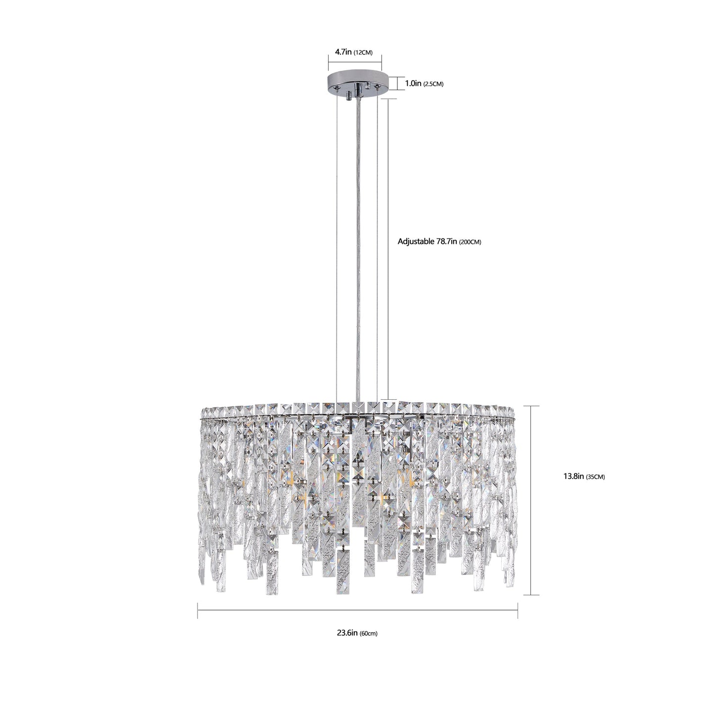 Deluxe round silver crystal chandelier, modern rectangular chandelier (excluding light bulbs)