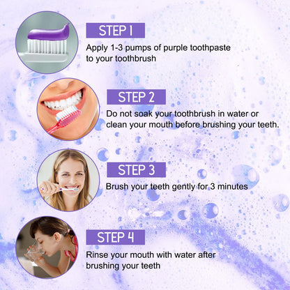 Purple Tooth Whitening Toothpaste, Brightens Teeth Cleans Stains And Relieves Bad Breath Beautiful Teeth Toothpaste
