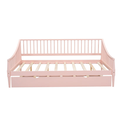 Full Size Daybed with Trundle and Support Legs  Pink