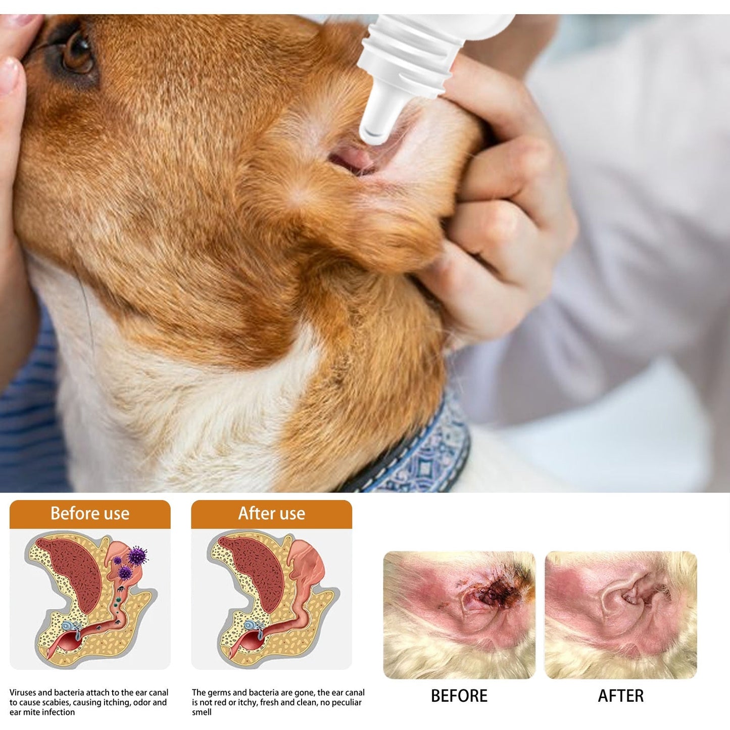 Pet Ear Cleaning Oil for Cats and Dogs - Cleansing, Deodorizing, and Removing Mites from Ears