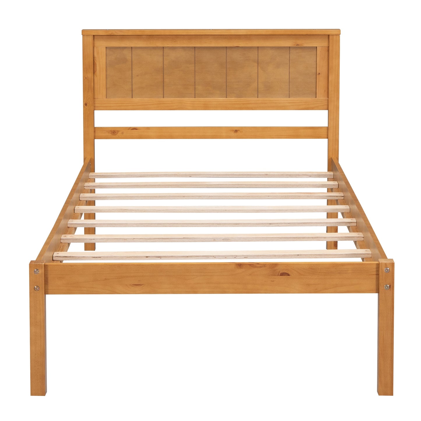 Platform Bed Frame with Headboard  Wood Slat Support  No Box Spring Needed Twin Oak