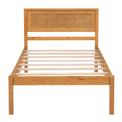 Platform Bed Frame with Headboard  Wood Slat Support  No Box Spring Needed Twin Oak