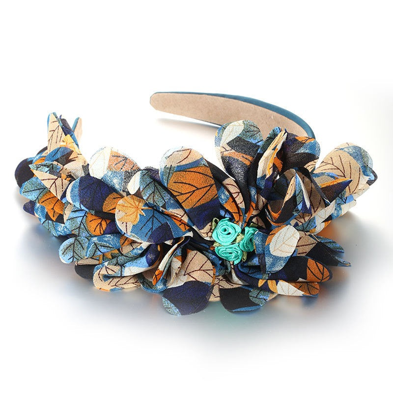 Exaggerated fabric oversized flower and leaf pattern headband