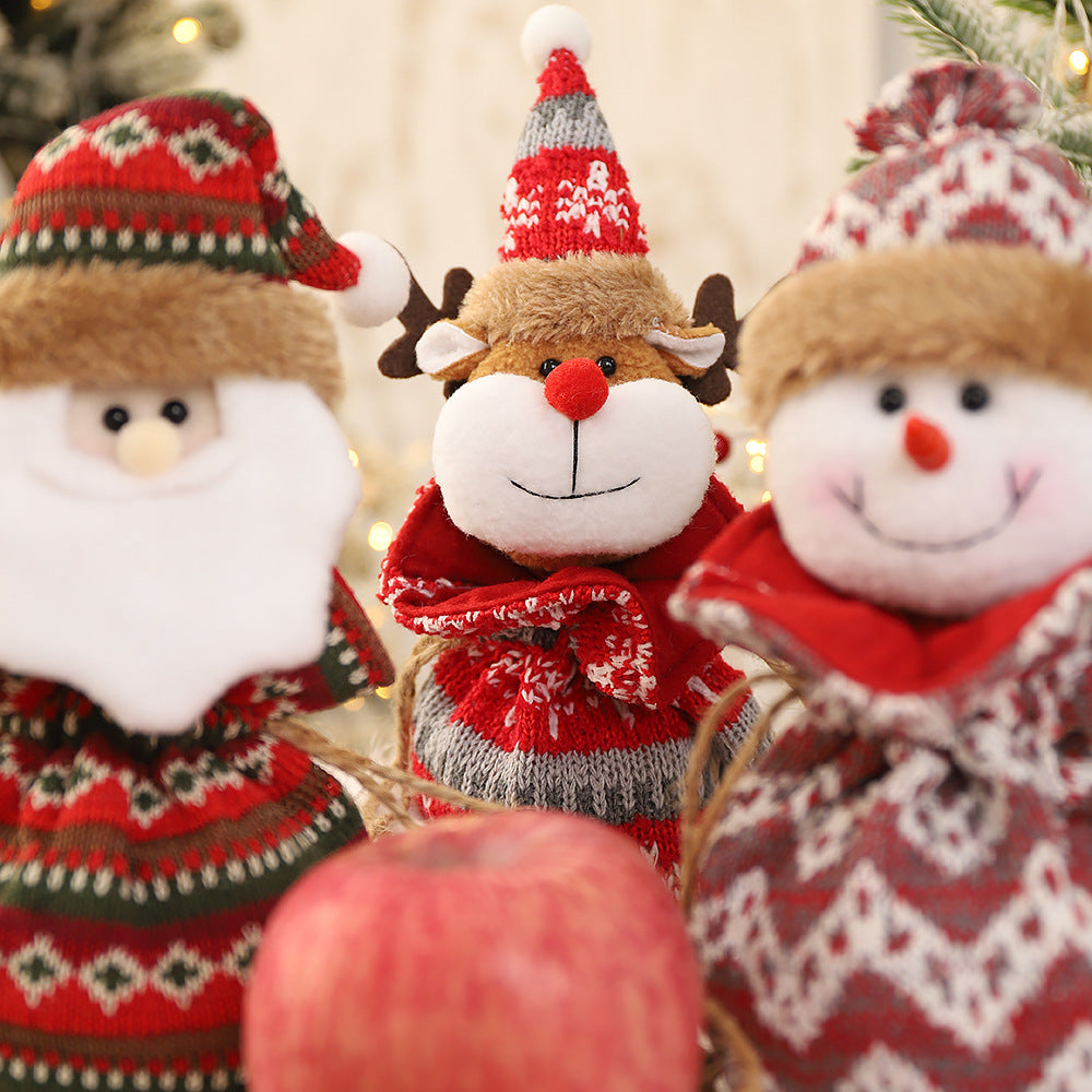 New 3D Knitted Fabric Doll Apple Bag Christmas Decorations Children's Day Gift Bundle Pocket Candy Bag