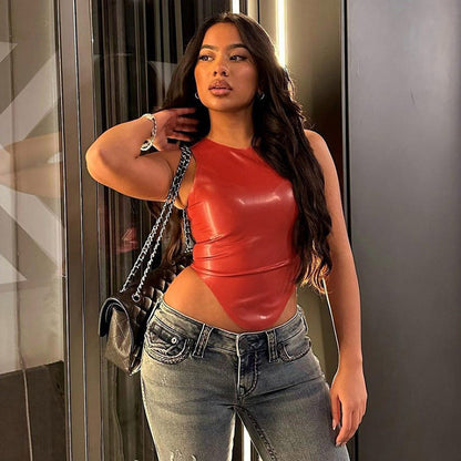 Round neck sleeveless irregular hem top women's vest