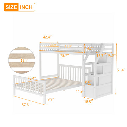 Twin over Full Loft Bed with Staircase,White