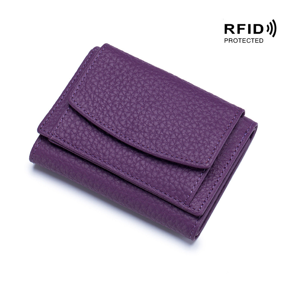 Small wallet women's genuine leather Japanese style fabric RFID coin bag wallet mini wallet short