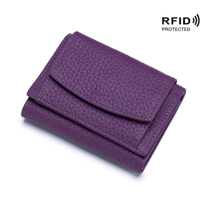 Small wallet women's genuine leather Japanese style fabric RFID coin bag wallet mini wallet short