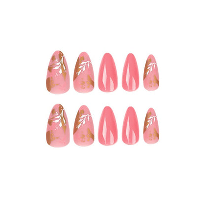 Manicure Wearable Nails Pink Nails Dot Ink Gold Foil Nail Art Stickers White Flower Nail Stickers Removable Nail