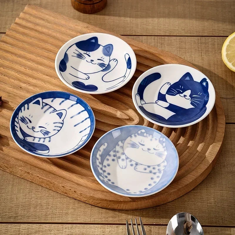 Cat dish cartoon ceramic dish household dining table dipping dish soy sauce dish hot pot seasoning dish