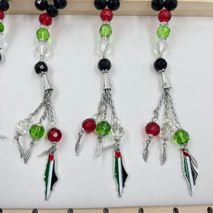 33 prayer beads in Palestinian flag colored crystal glass