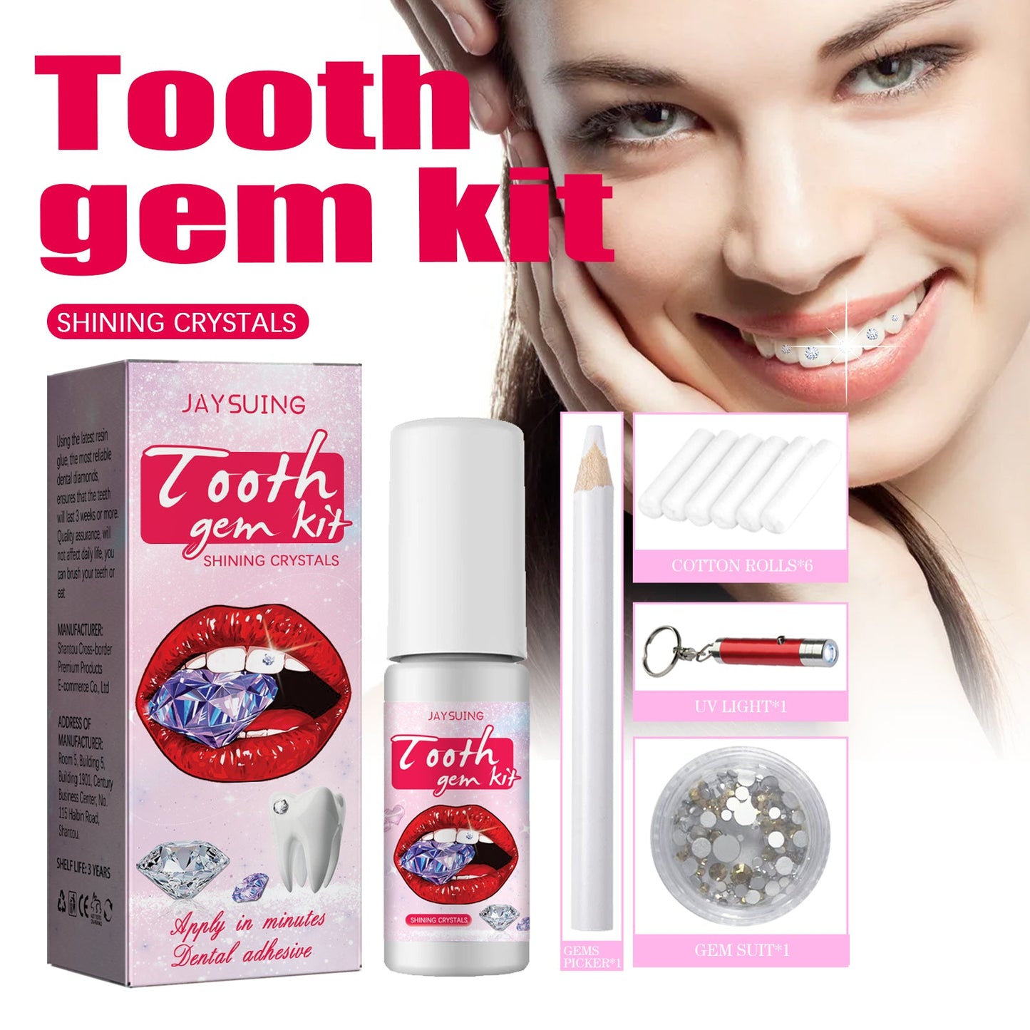 Tooth Gem Kit, Accessories Easy To Remove And Install Crystal Dental Drill Tooth Embellish Glitter Stick