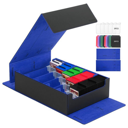 3800+ Capacity Card Storage Box. Includes 20 Dividers, 5 Supporters, Leather Magnetic Closure. Great for YuGiOh & MTG Cards.