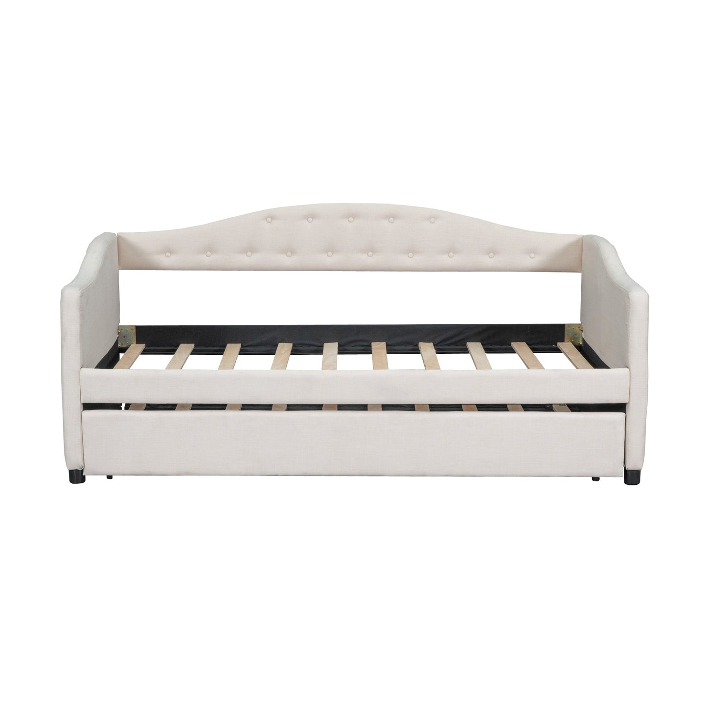 Upholstered Twin Size Daybed with Trundle, Beige