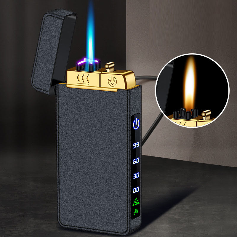 Gas electric triple fire metal windproof inflatable charging lighter personalized and creative trendy gift for boyfriend