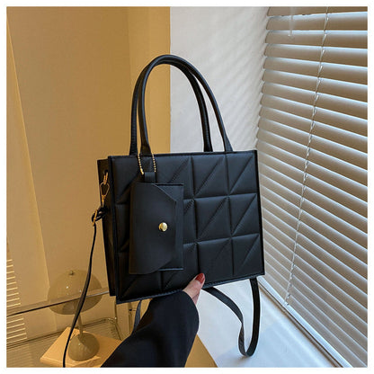 Plaid Shoulder Bag with Small Wallet Square Tote for Women