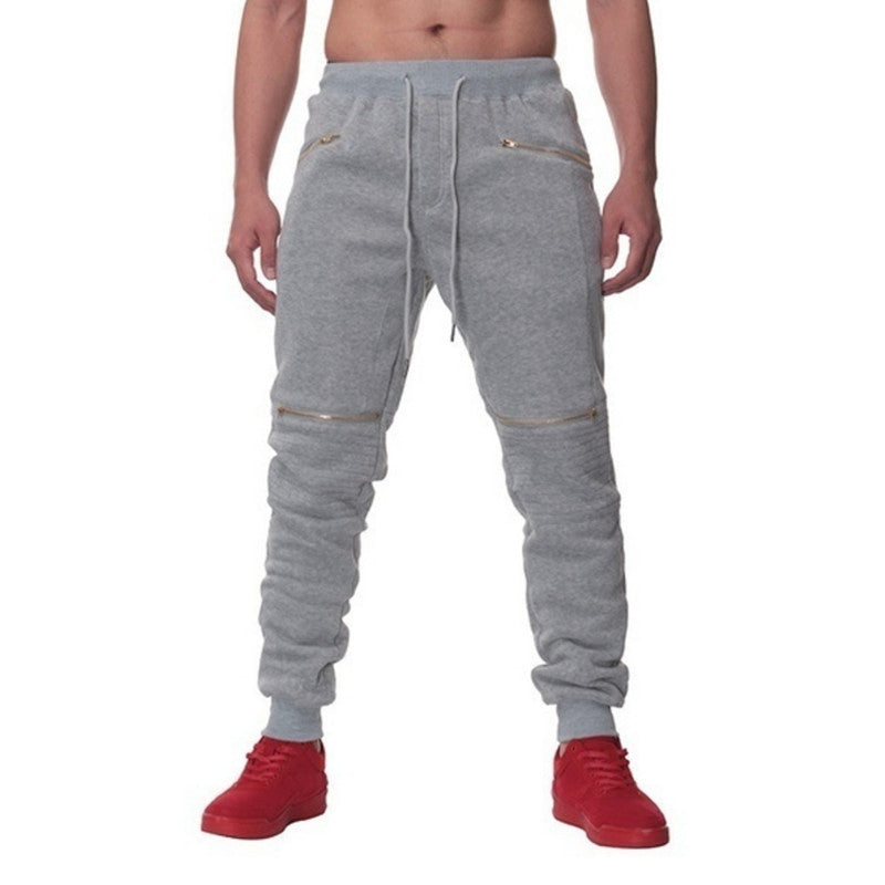Men's Sports Pants with Double Pockets and Zip Design