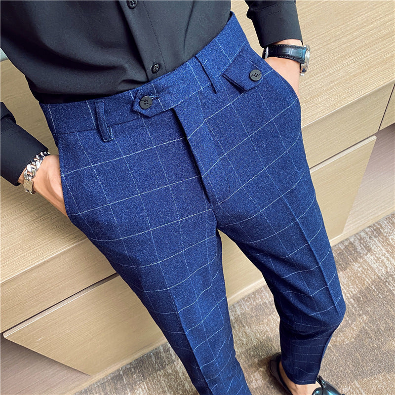 Korean Style British Checkered Slim Fit Men's Suit Pants