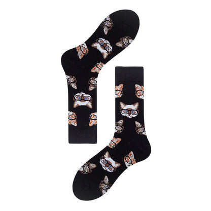 Men's Mid-calf Colorful Guitar Cat Face Cotton Socks