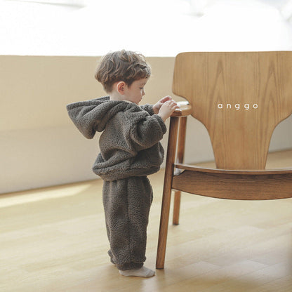 Children's Soft Plush Suit Boys And Girls Warm And Thick Hooded Sweater Pants Two-piece Suit