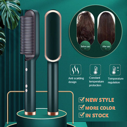 2 In 1 Hair Straightener Hot Comb Curling Brush