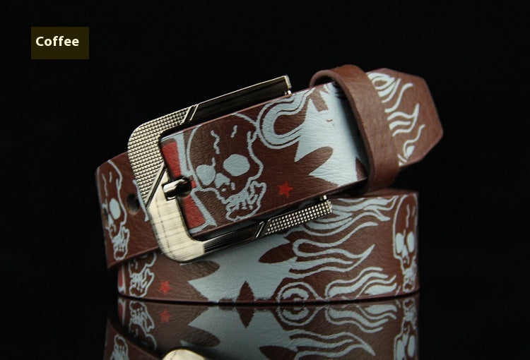 Pin Buckle Men's Leather Skull Casual Belt
