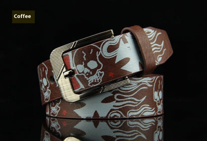 Pin Buckle Men's Leather Skull Casual Belt