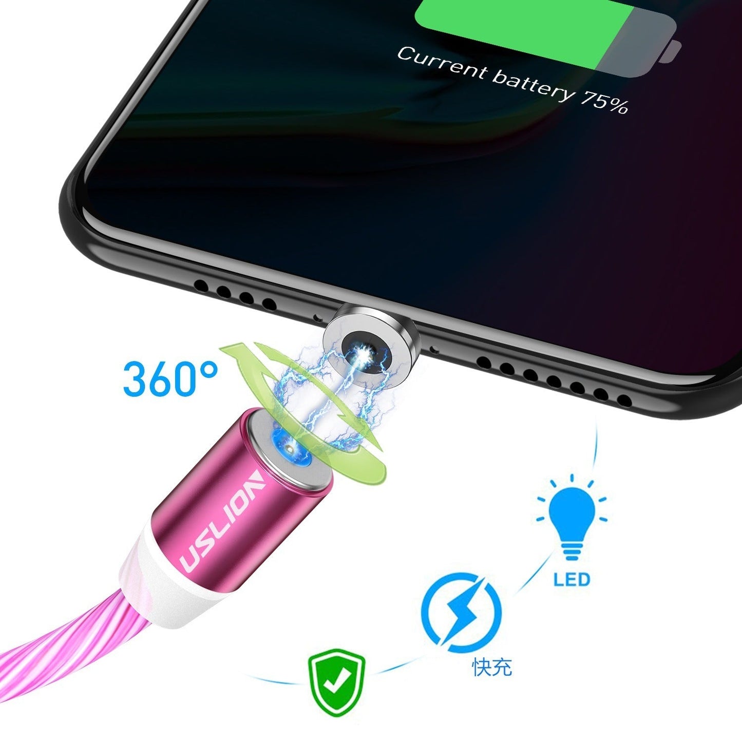 LED Magnetic USB Cable Type-C Micro Fast Charging