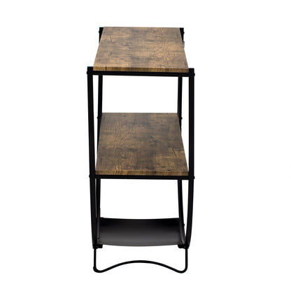 TREXM Rustic Industrial Design Demilune Shape Textured Metal Distressed Wood Console Table (Distressed Brown)