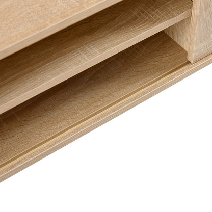 55.12" Rattan TV cabinet double sliding doors for storage adjustable shelf solid wood legs TV console for living room natural