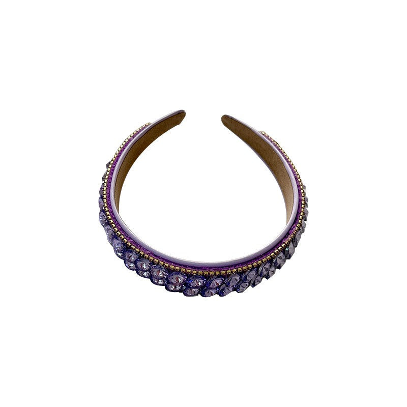 Double row geometric circular purple rhinestone women's fashionable hair compression headband