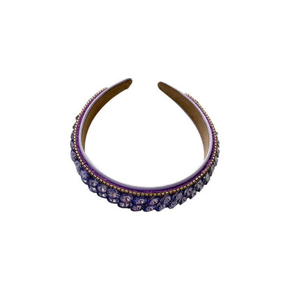 Double row geometric circular purple rhinestone women's fashionable hair compression headband