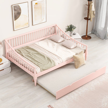 Full Size Daybed with Trundle and Support Legs  Pink