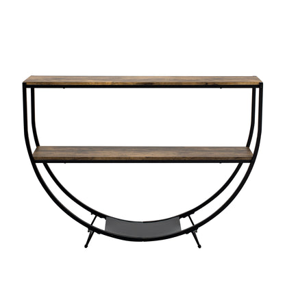 TREXM Rustic Industrial Design Demilune Shape Textured Metal Distressed Wood Console Table (Distressed Brown)