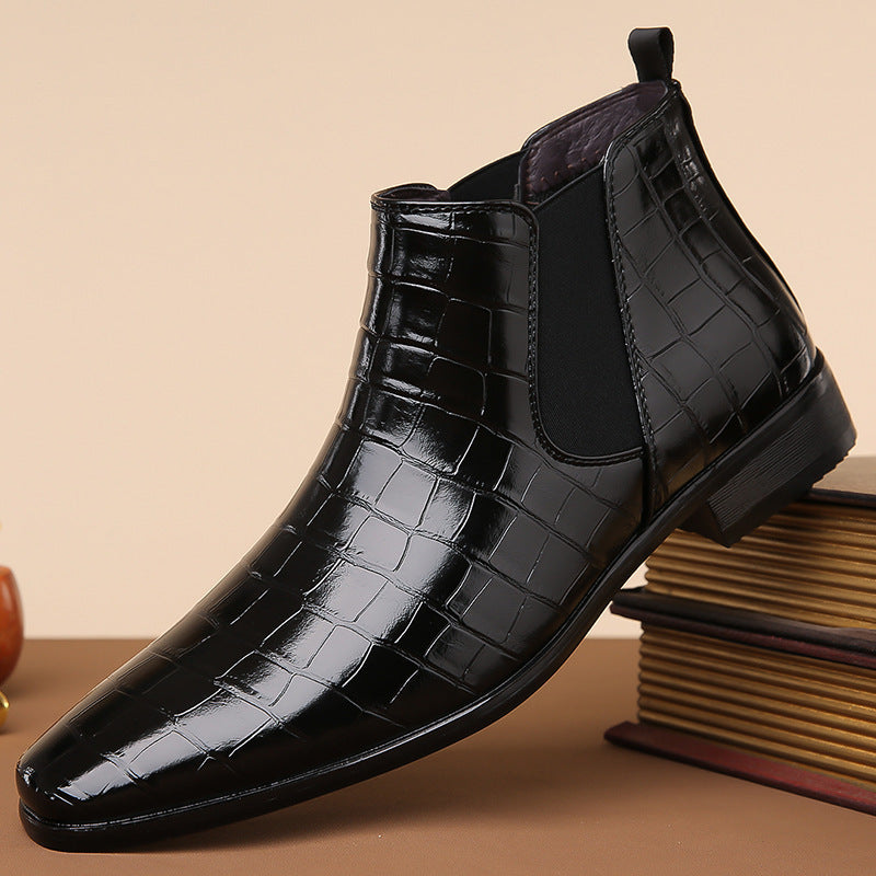 Short High-top Glossy Leather Chelsea Boots