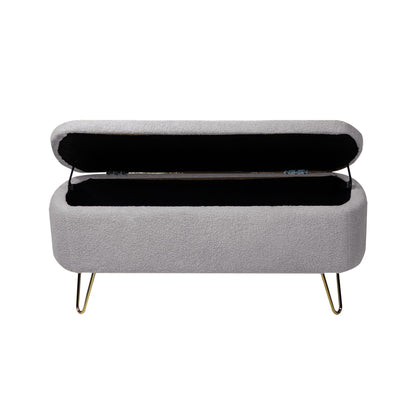 Grey Storage Ottoman Bench for End of Bed Gold Legs Modern Grey Faux Fur Entryway Bench