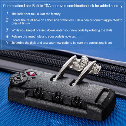 Blue 3 Piece Luggage Set Hardside Spinner Suitcase with TSA Lock 20" 24' 28" Available